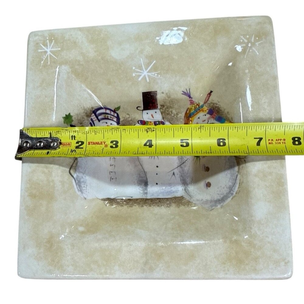 2 Snowmates Oneida Debbie Christmas Beige Square Serving Tray Snowman 5' & 7.5' - Picture 5 of 9